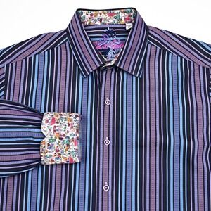 Robert Graham Shirt Mens Medium Striped Flip Cuff Cocktails Button Up Preppy